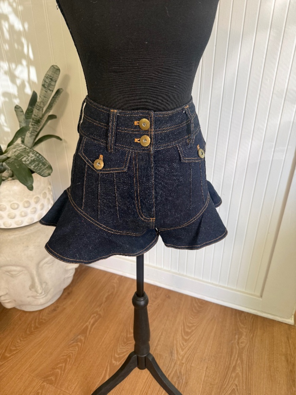 Self-Portrait Denim Flounce Shorts UK6/US2